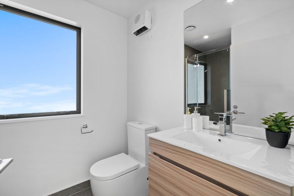 Bathroom in 3-bedroom 4-unit townhouse development at Dunluce Place, Hornby