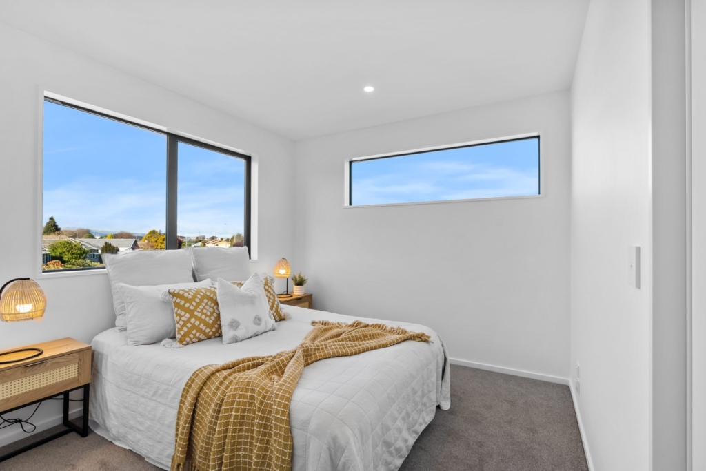 Bedroom in 3-bedroom 4-unit townhouse development at Dunluce Place, Hornby
