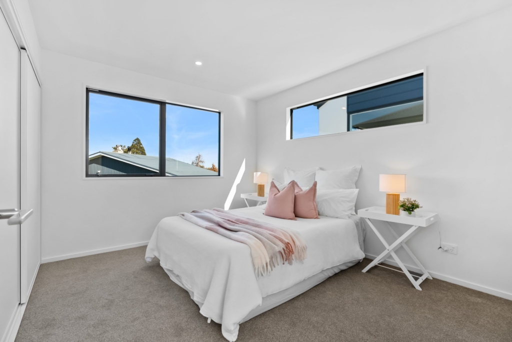 Bedroom in 3-bedroom 4-unit townhouse development at Dunluce Place, Hornby