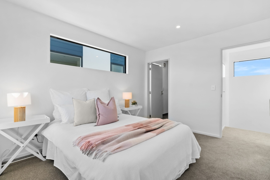 Bedroom in 3-bedroom 4-unit townhouse development at Dunluce Place, Hornby