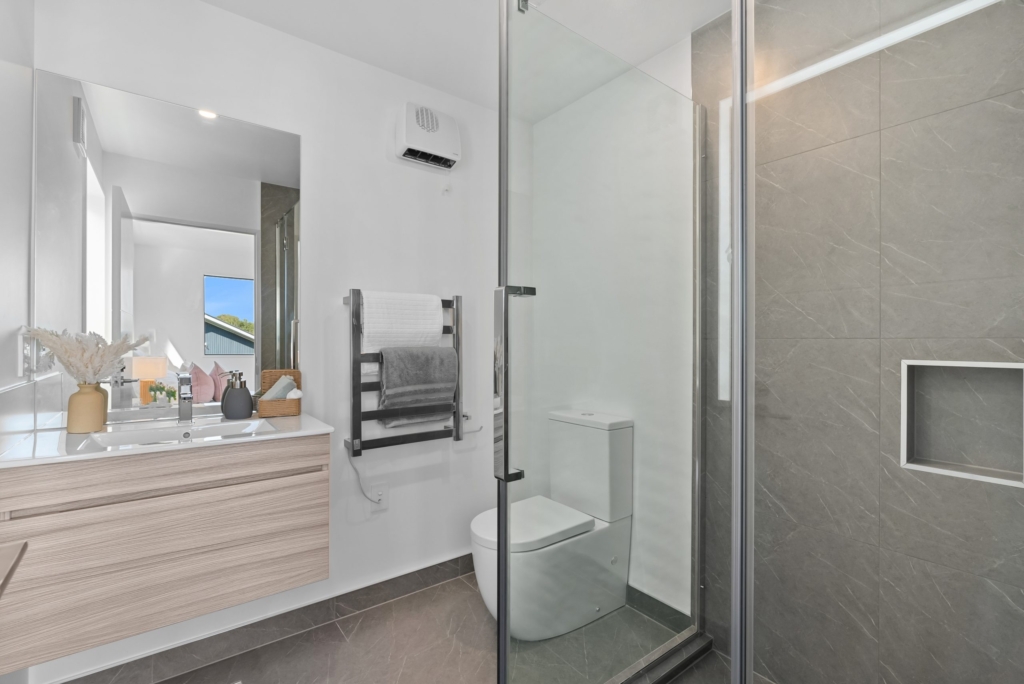 Bathroom in 3-bedroom 4-unit townhouse development at Dunluce Place, Hornby