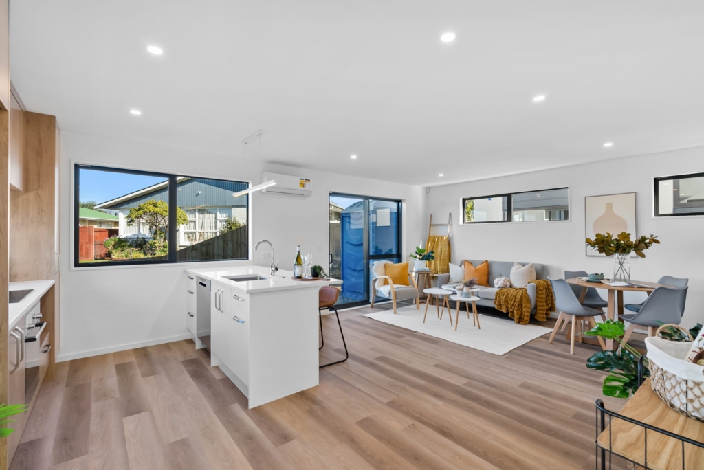 Kitchen in 3-bedroom 4-unit townhouse development at Dunluce Place, Hornby
