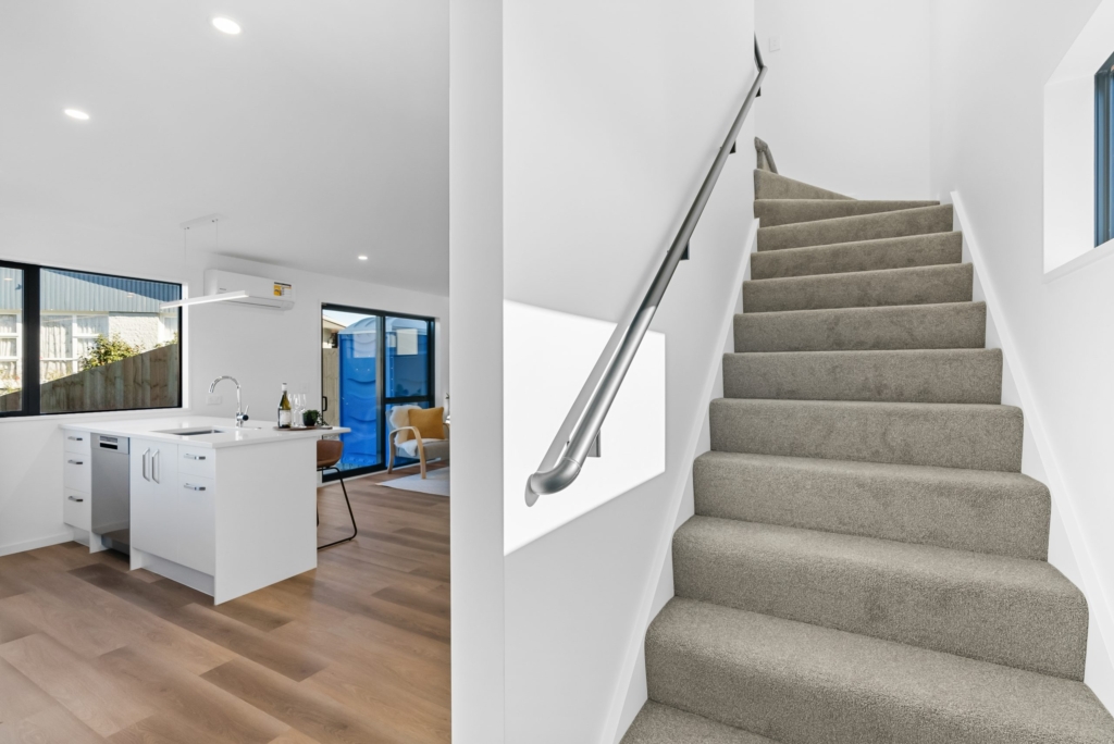 Living area in 3-bedroom 4-unit townhouse development at Dunluce Place, Hornby