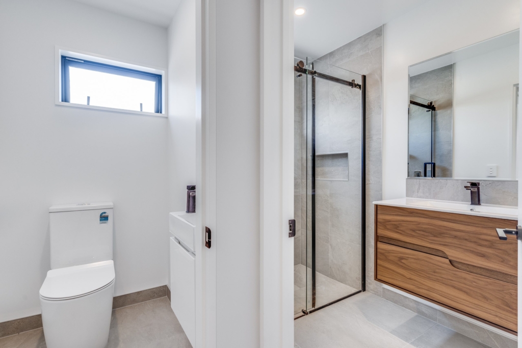 Bathroom in 3-bedroom 2-bathroom custom home at Irvines Track, Halswell