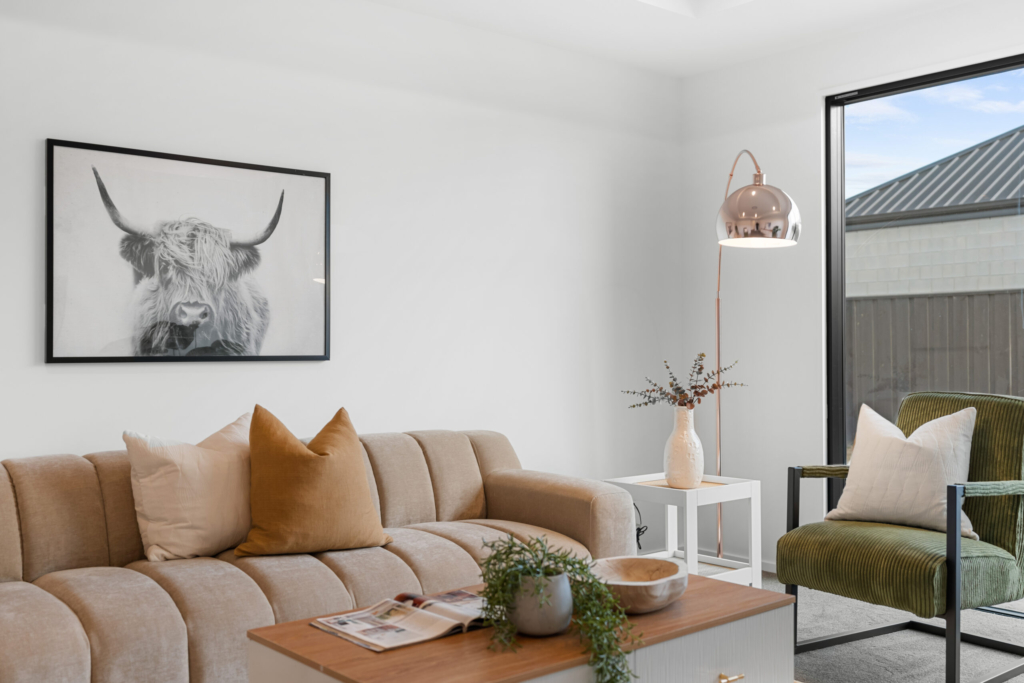 Living area in 4-bedroom 2-bathroom custom home at Ferbane Way, Halswell