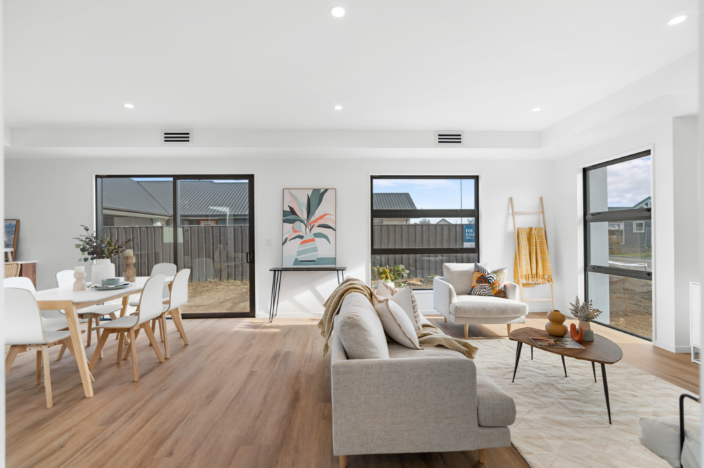 Living area in 4-bedroom 2-bathroom custom home at Ferbane Way, Halswell