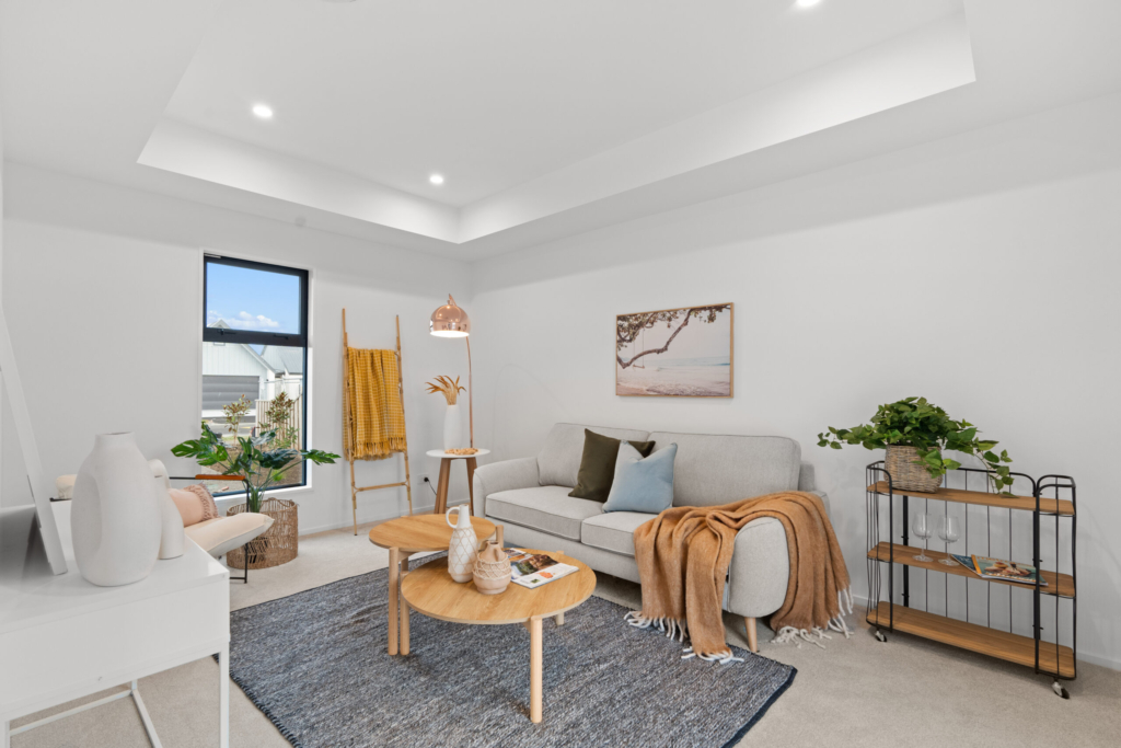 Living area in 4-bedroom 2-bathroom custom home at Cork Street, Halswell