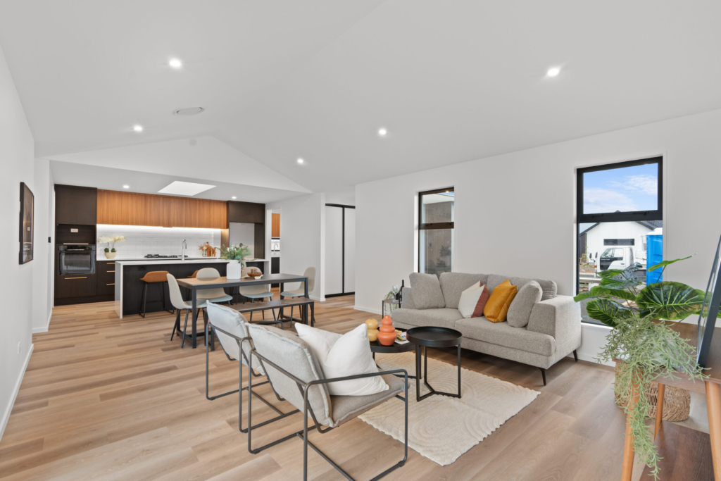 Living area in 4-bedroom 2-bathroom custom home at Cork Street, Halswell