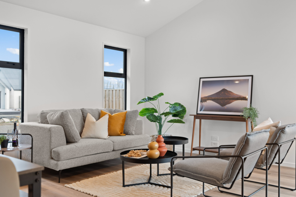 Living area in 4-bedroom 2-bathroom custom home at Cork Street, Halswell