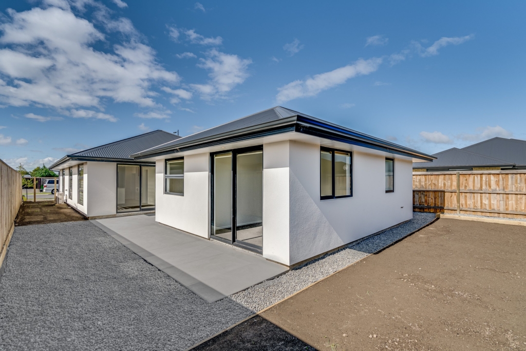 Exterior of 3-bedroom 3-bathroom custom home at Nancy Wake Street, Rolleston