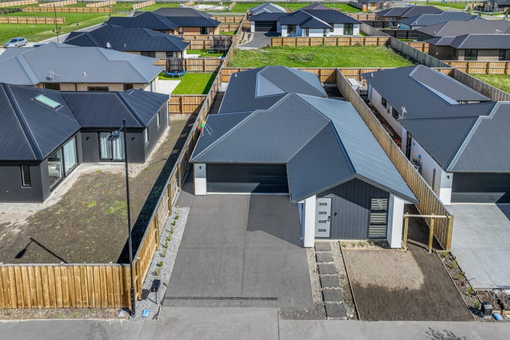 Exterior of 3-bedroom 3-bathroom custom home at Nancy Wake Street, Rolleston