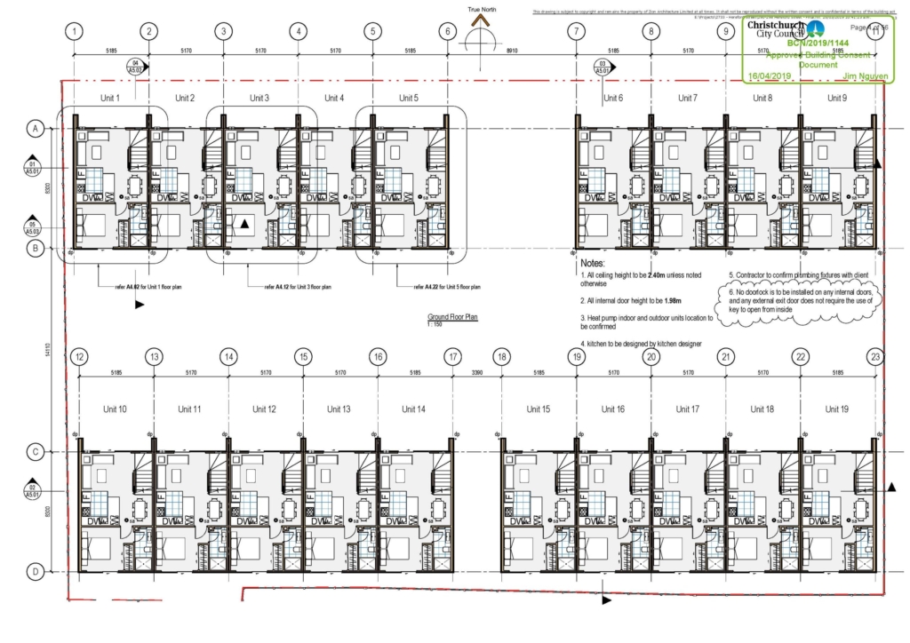 Floor plan for 2-bedroom 19-unit townhouse development at Hereford Street, CHCH CBD