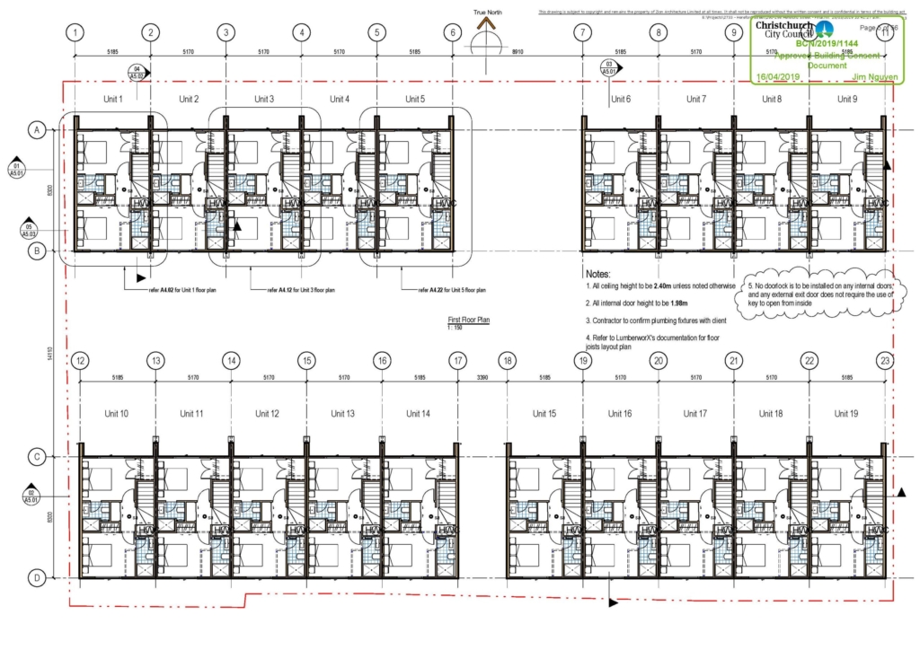 Floor plan for 2-bedroom 19-unit townhouse development at Hereford Street, CHCH CBD