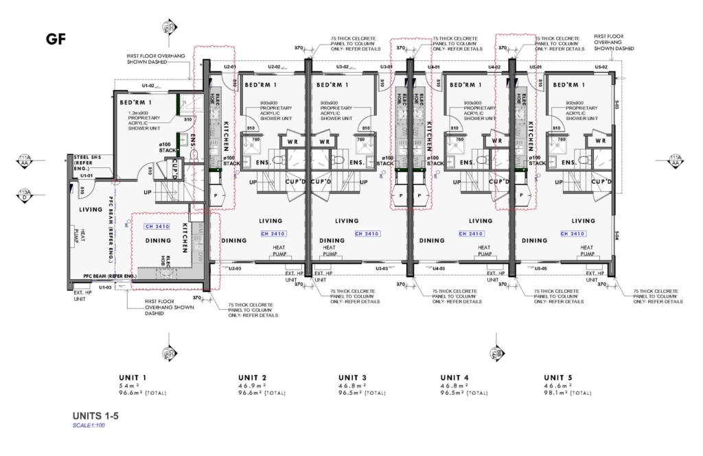 Floor plan for 2-bedroom 21-unit townhouse development at Bunyan Street, Waltham