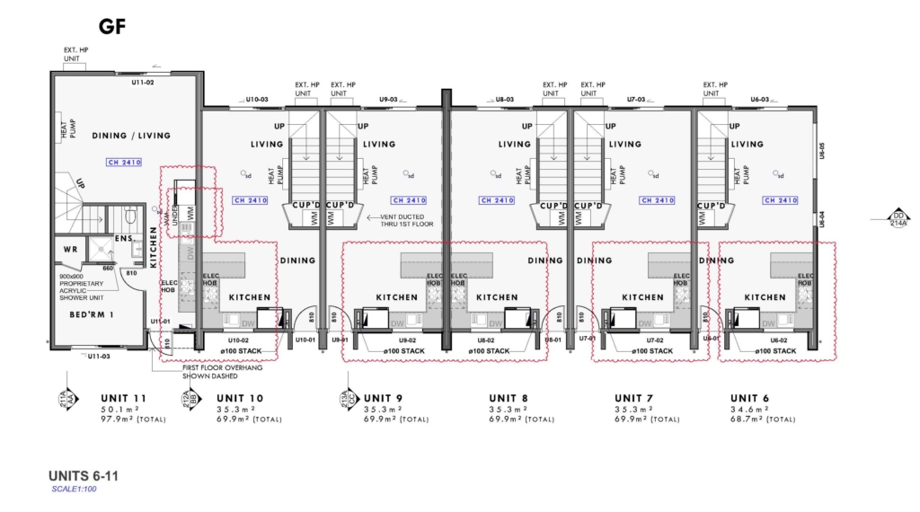 Floor plan for 2-bedroom 21-unit townhouse development at Bunyan Street, Waltham