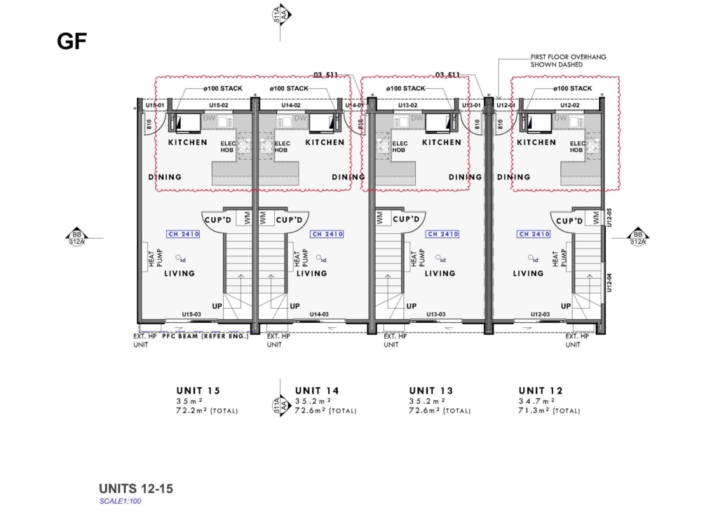 Floor plan for 2-bedroom 21-unit townhouse development at Bunyan Street, Waltham
