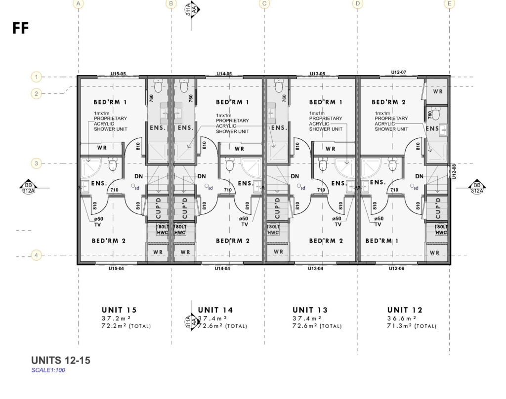 Floor plan for 2-bedroom 21-unit townhouse development at Bunyan Street, Waltham