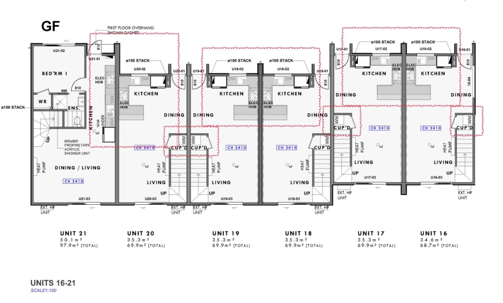 Floor plan for 2-bedroom 21-unit townhouse development at Bunyan Street, Waltham
