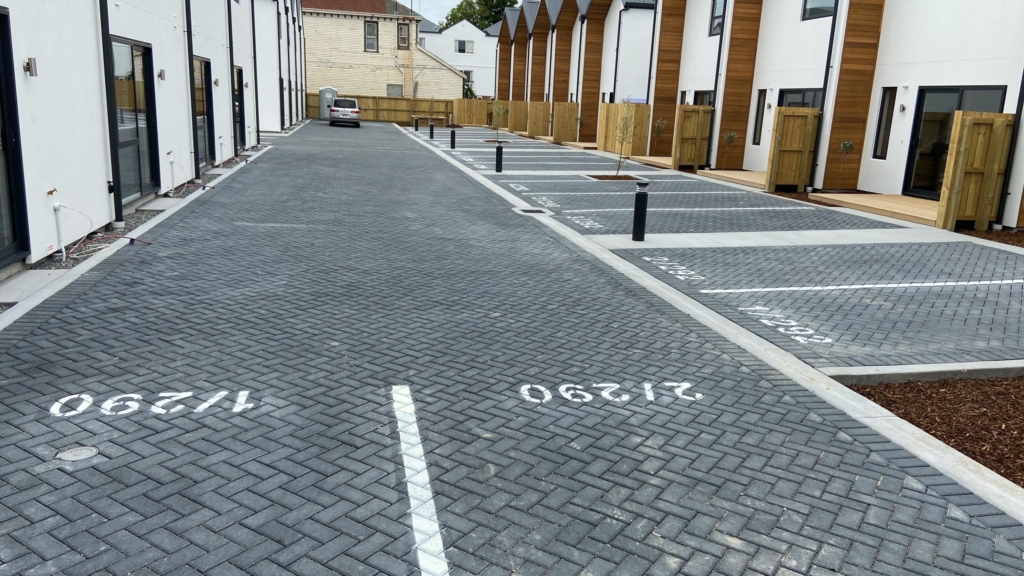Exterior of 2-bedroom 19-unit townhouse development at Hereford Street, CHCH CBD