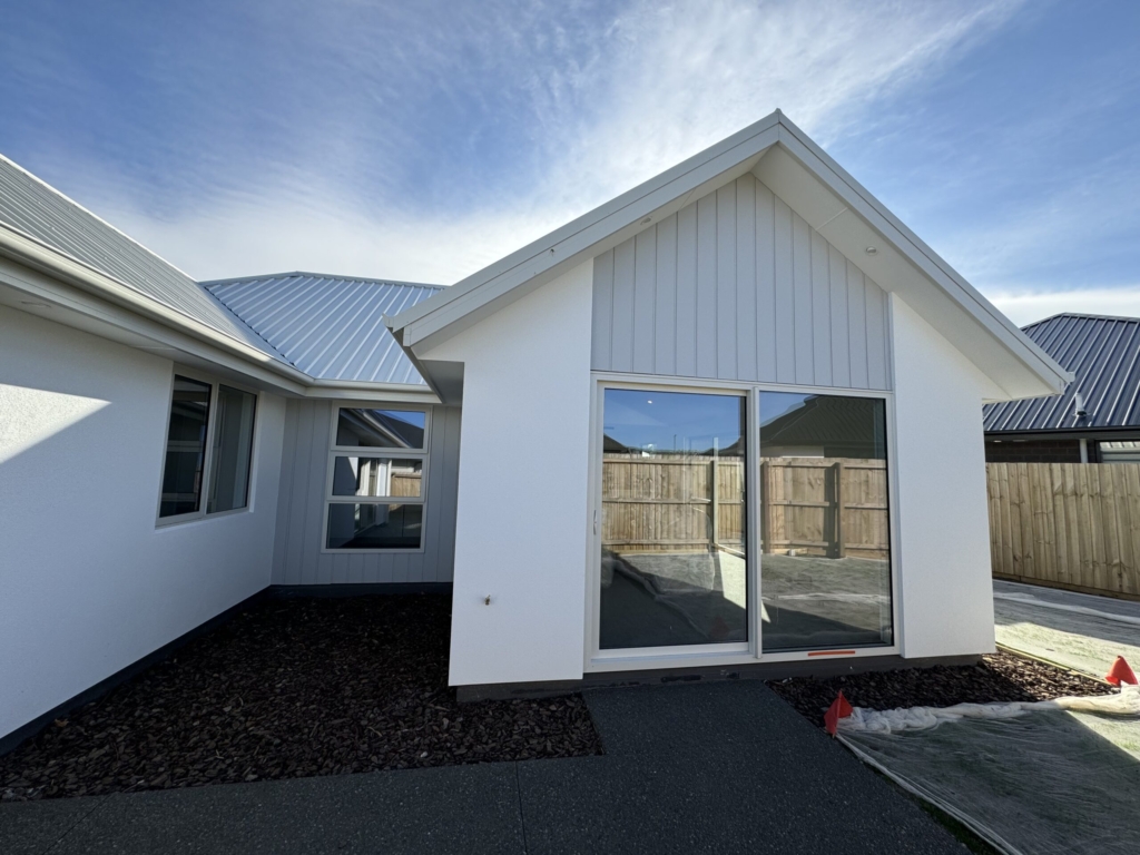 Exterior of 3-bedroom 3-bathroom custom home at Acland Park, Rolleston