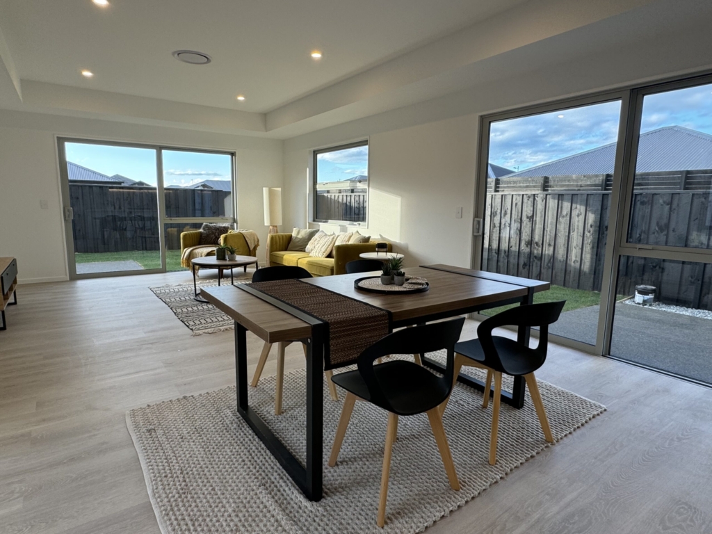 Living area in 3-bedroom 3-bathroom custom home at Kannedys landing, Halswell