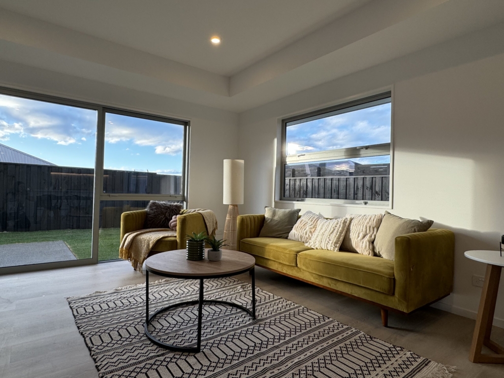 Living area in 3-bedroom 3-bathroom custom home at Kannedys landing, Halswell