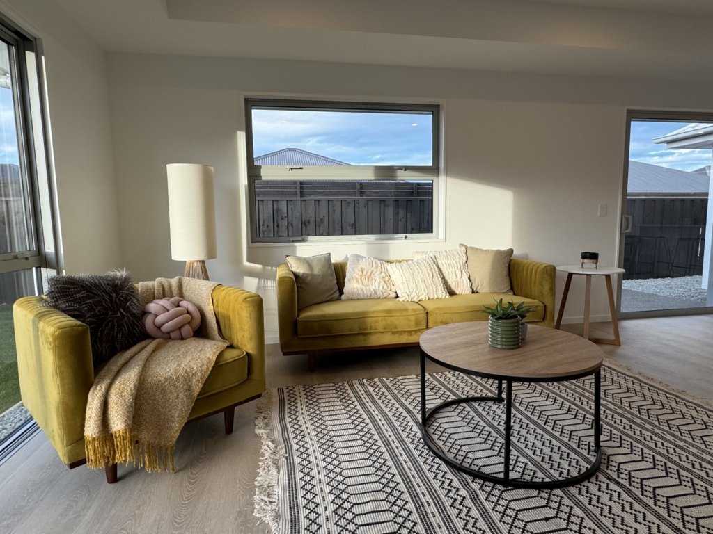 Living area in 3-bedroom 3-bathroom custom home at Kannedys landing, Halswell