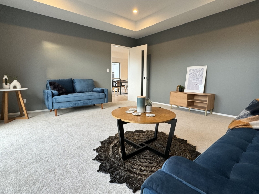 Living area in 3-bedroom 3-bathroom custom home at Kannedys landing, Halswell