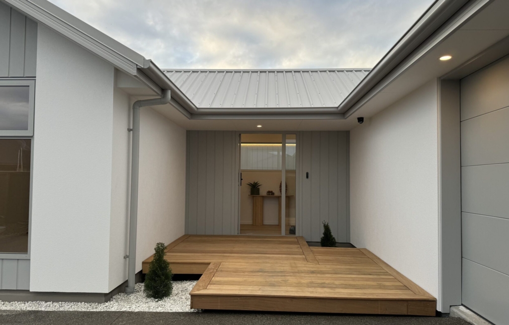 Exterior of 3-bedroom 3-bathroom custom home at Kannedys landing, Halswell