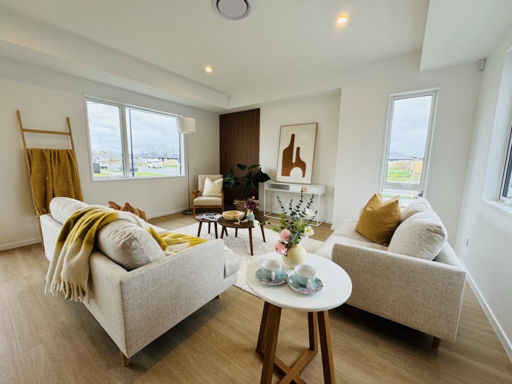 Living area in 4-bedroom 2-bathroom custom home at Kannedys landing, Halswell