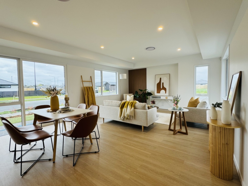 Living area in 4-bedroom 2-bathroom custom home at Kannedys landing, Halswell