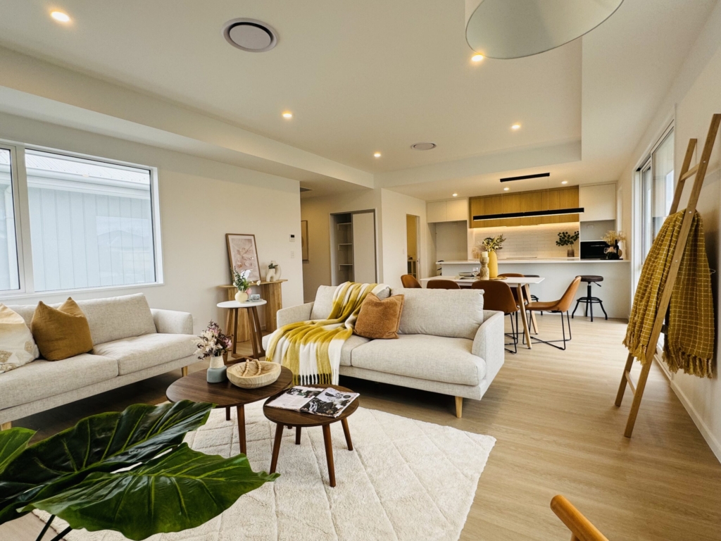 Living area in 4-bedroom 2-bathroom custom home at Kannedys landing, Halswell