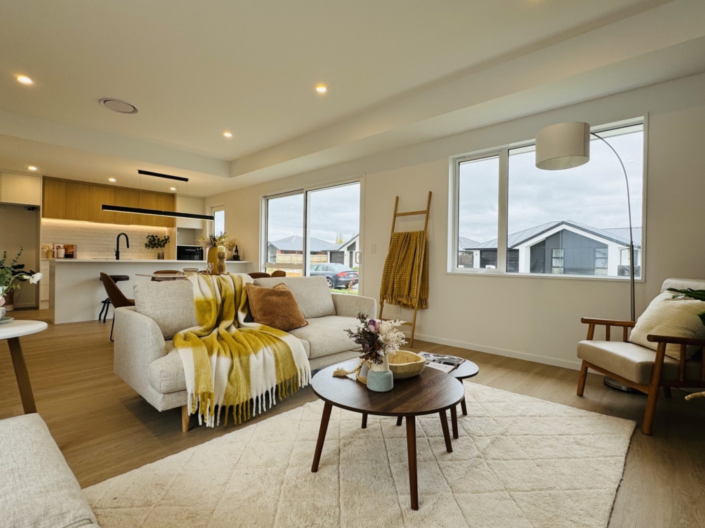 Living area in 4-bedroom 2-bathroom custom home at Kannedys landing, Halswell