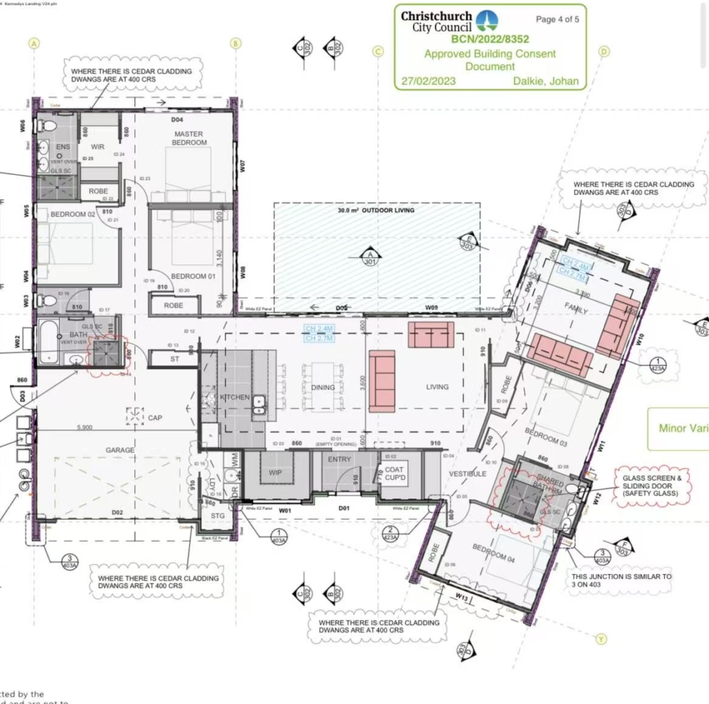 Floor plan for 5-bedroom 3-bathroom custom home at Ferbane Way, Halswell
