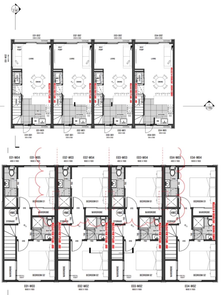 Floor plan for 2-bedroom 15-unit townhouse development at Deal Street, Wigram