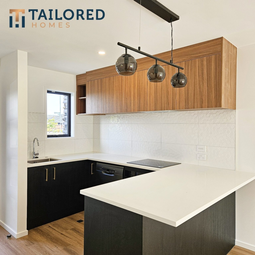 Kitchen in 2-bedroom 15-unit townhouse development at Deal Street, Wigram