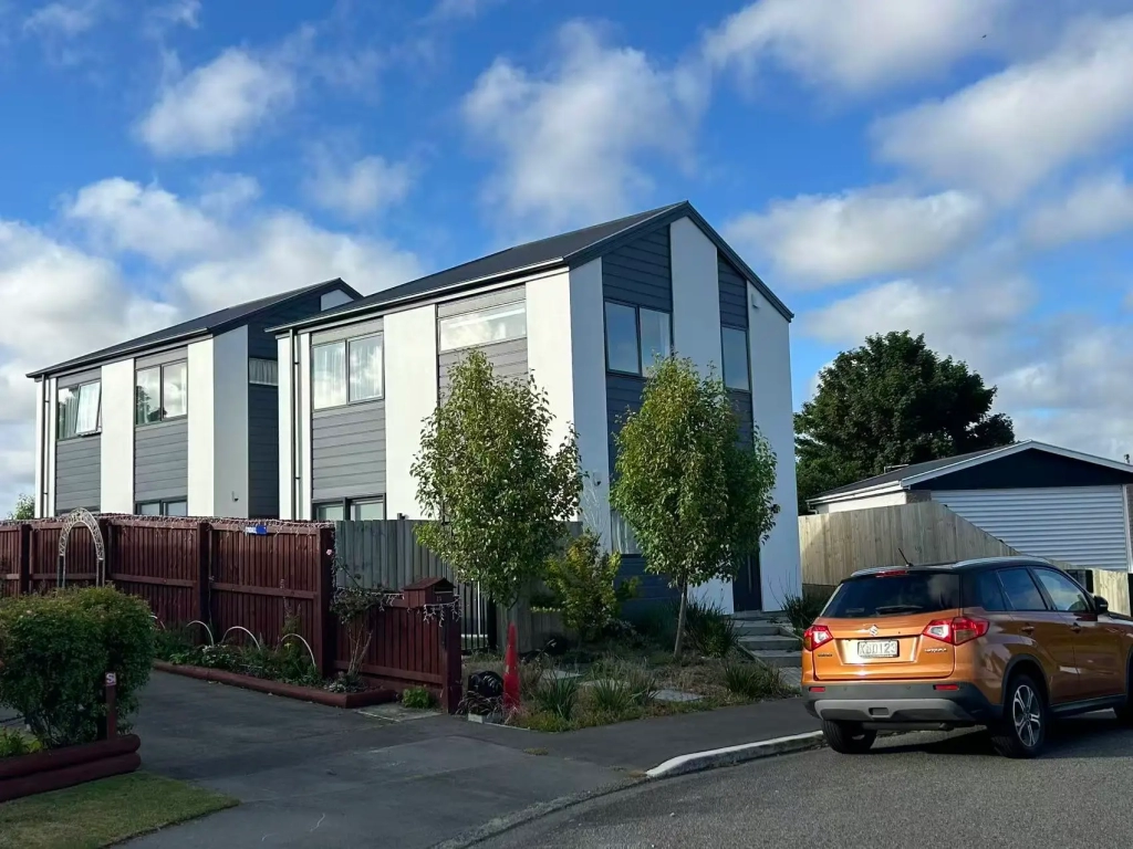Exterior of 3-bedroom 4-unit townhouse development at Dunluce Place, Hornby