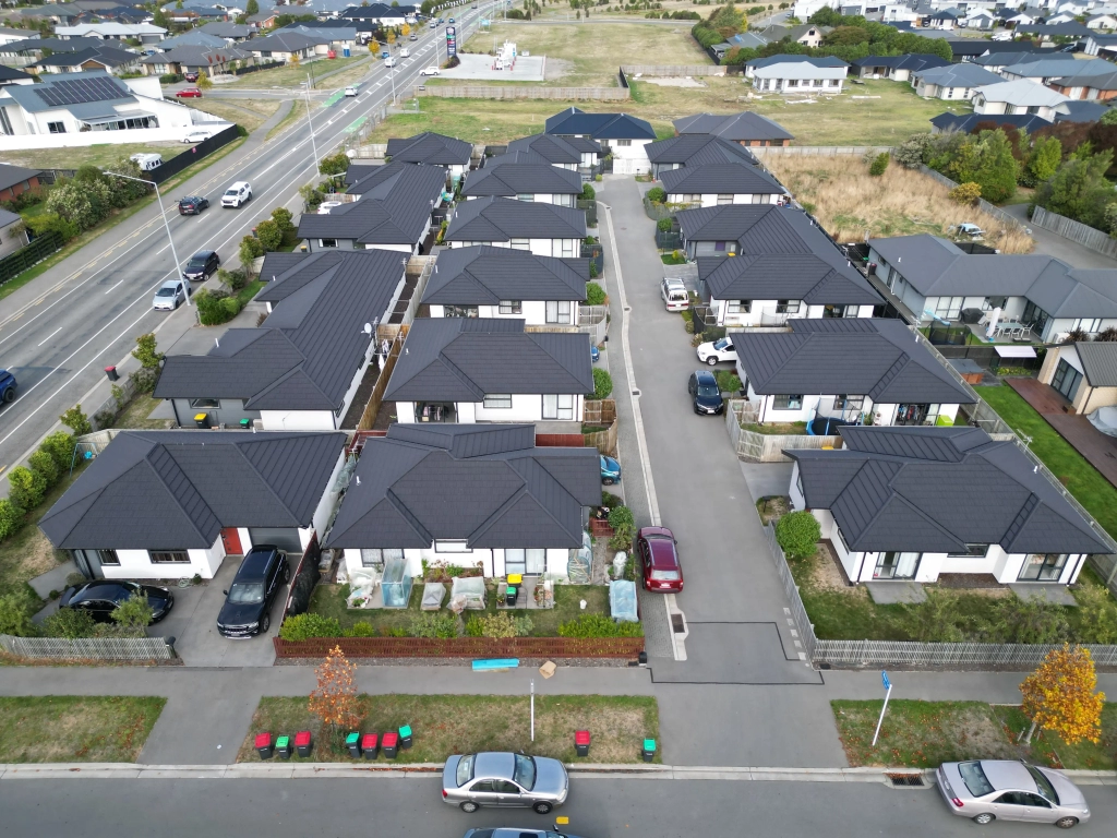 Exterior of 3-bedroom 18-unit townhouse development at Avatea Road, Wigram