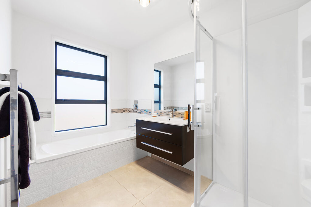 Bathroom in 3-bedroom 3-bathroom custom home at Buchanans Road, Yaldhurst