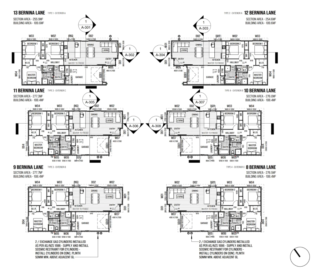 Floor plan for 3-bedroom 6-unit townhouse development at Bernina Lane, Wigram