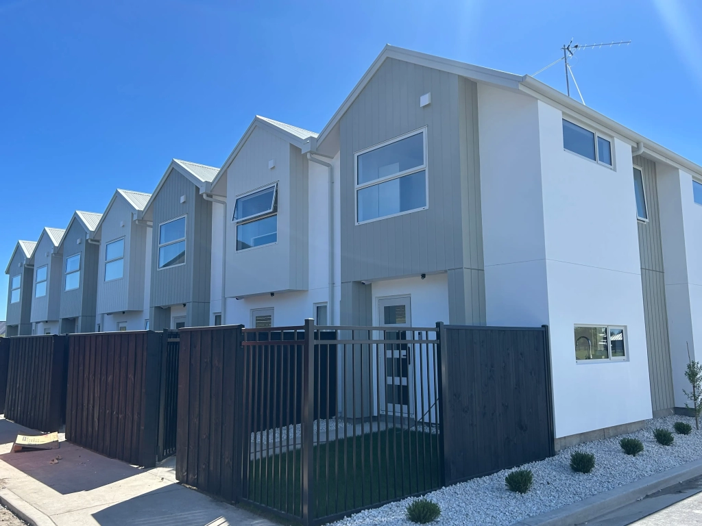 Exterior of 2-bedroom 26-unit townhouse development at Boardway Parade, Rolleston