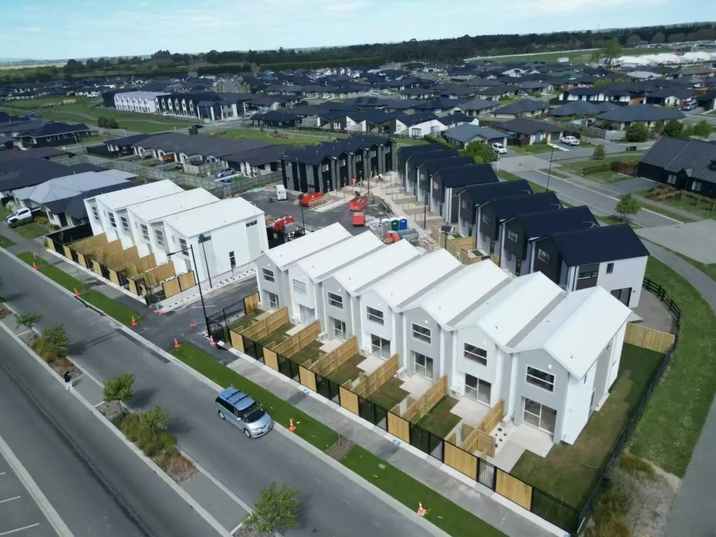 Exterior of 2-bedroom 26-unit townhouse development at Boardway Parade, Rolleston