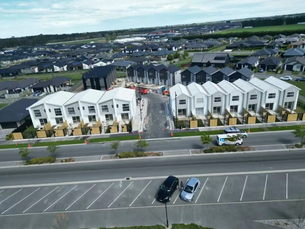Exterior of 2-bedroom 26-unit townhouse development at Boardway Parade, Rolleston