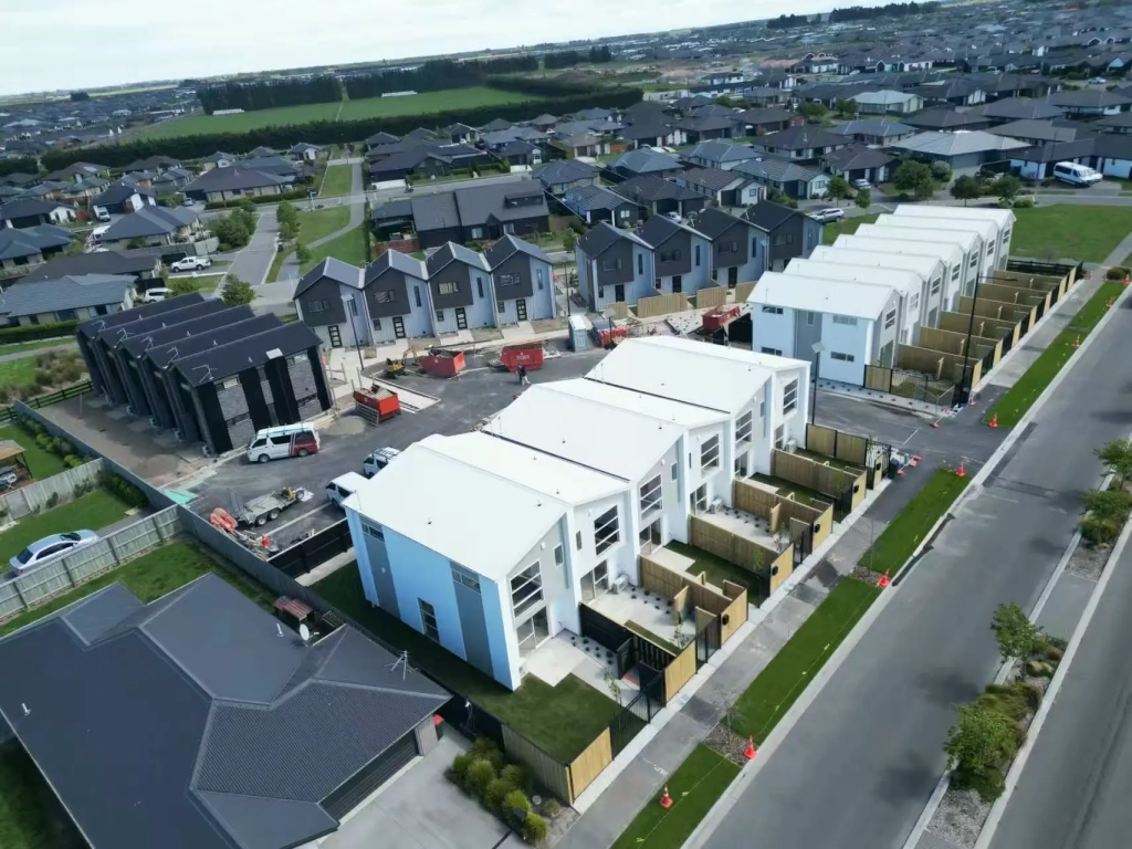 Exterior of 2-bedroom 26-unit townhouse development at Boardway Parade, Rolleston