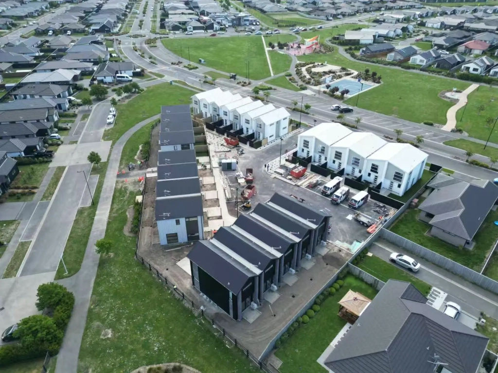 Exterior of 2-bedroom 26-unit townhouse development at Boardway Parade, Rolleston
