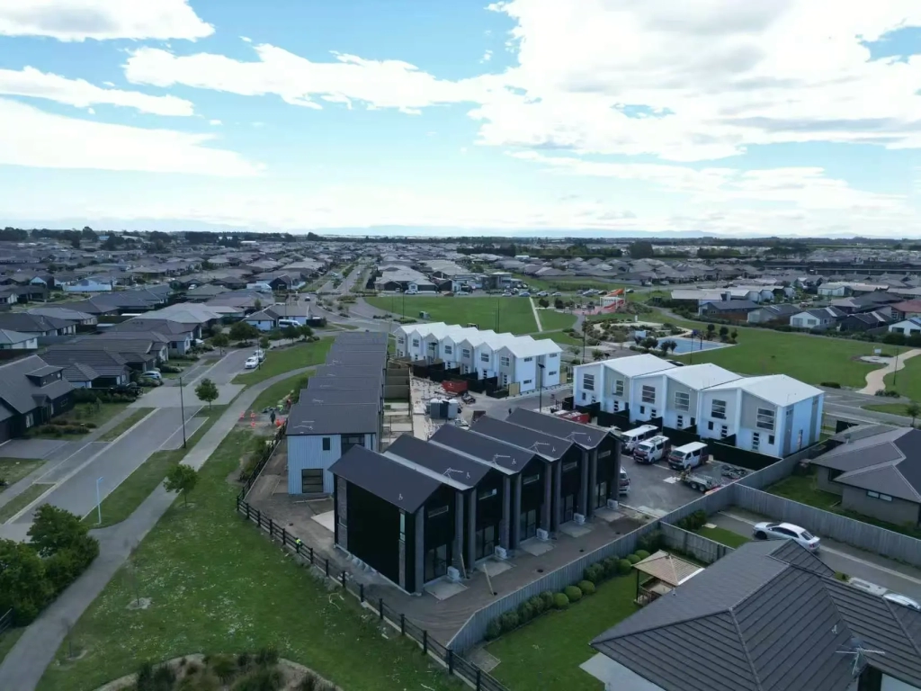 Exterior of 2-bedroom 26-unit townhouse development at Boardway Parade, Rolleston