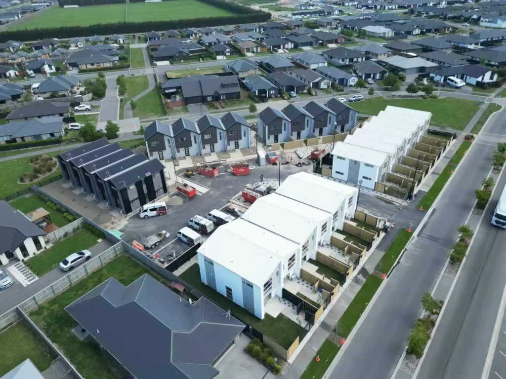 Exterior of 2-bedroom 26-unit townhouse development at Boardway Parade, Rolleston