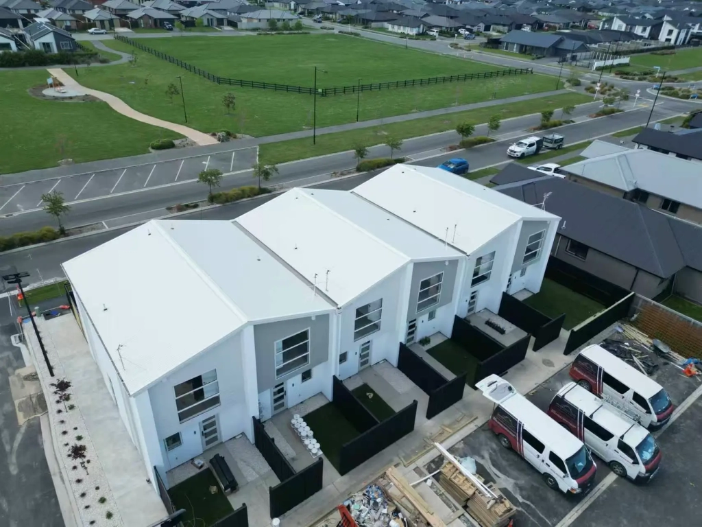 Exterior of 2-bedroom 26-unit townhouse development at Boardway Parade, Rolleston