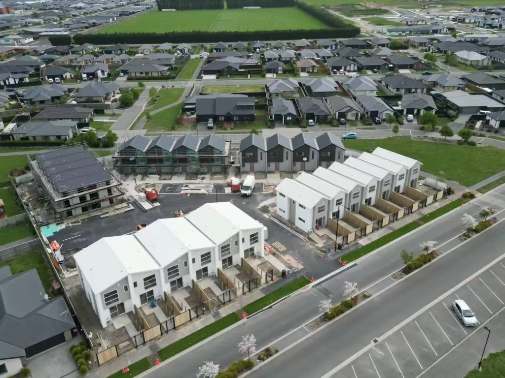 Exterior of 2-bedroom 26-unit townhouse development at Boardway Parade, Rolleston