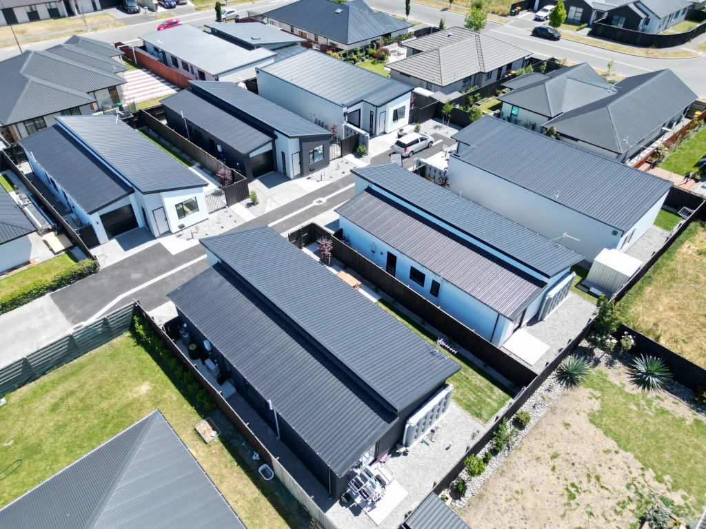 Exterior of 3-bedroom 6-unit townhouse development at Bernina Lane, Wigram